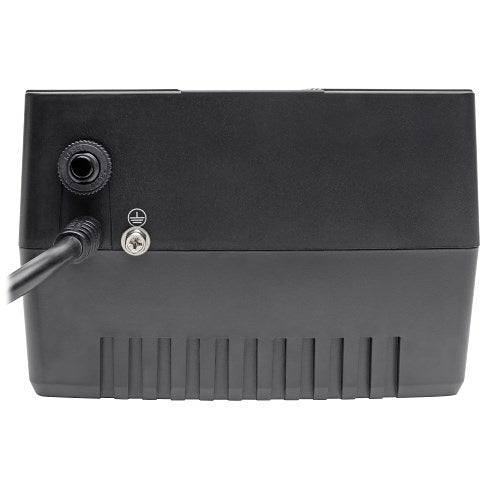 Eaton Tripp Lite AVR550U Desktop UPS AVR 550VA 300W 8 Outlets
Black and gray electronic device with a cable on a white background