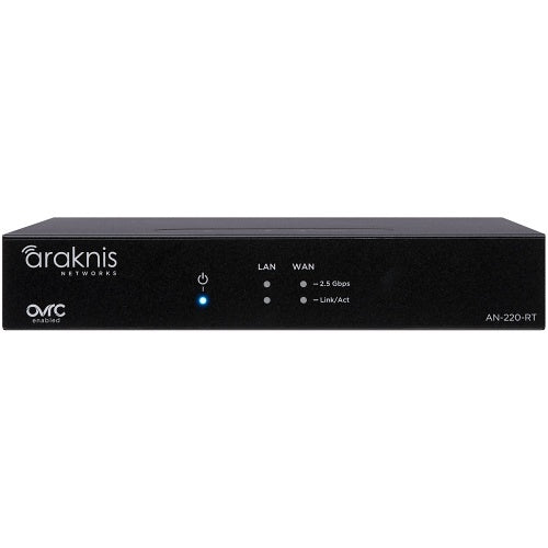 Araknis Networks AN-220-RT Single-WAN Router Multi-Gigabit VPN
Black network device with Araknis branding on a white background