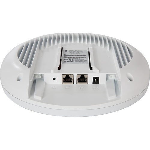White ceiling-mounted Araknis AN-820-AP-I Wi-Fi 6 Indoor Access Point 2.5G PoE with ports on a white background
