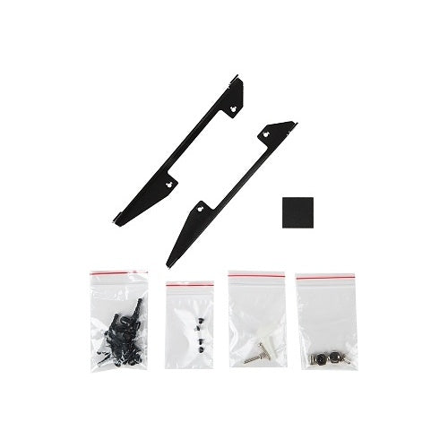 Araknis Networks AN-110-SW-C-5P Compact PoE Gigabit 5-Port Switch
Set of black metal brackets and small components on a white background