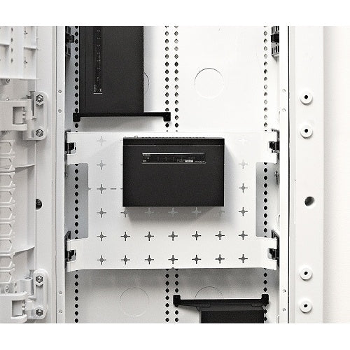 Araknis Networks AN-110-SW-C-5P Compact PoE Gigabit 5-Port Switch
Black electronic device mounted on a white metal rack with star patterns