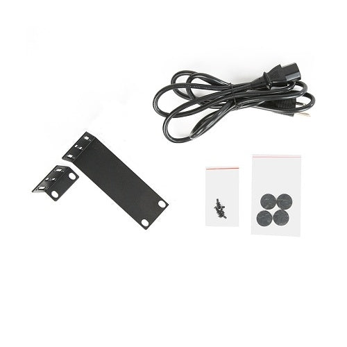 Araknis Networks AN-110-SW-R-24 24-Port Gigabit Network Switch
Set of electronic components including a black rectangular panel, cable, and small items on a white background