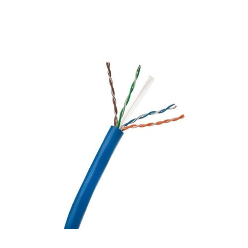 Wirepath SP-CAT6A-1000-BLU Cat6A Bulk Cable 1000ft Blue
Blue Ethernet cable with multicolored wires on a white background