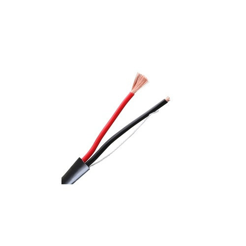 Wirepath SP-142-500-BLK 14AWG 2 Conductor Speaker Wire 500ft
Three-wire cable with red, black, and white wires on a white background