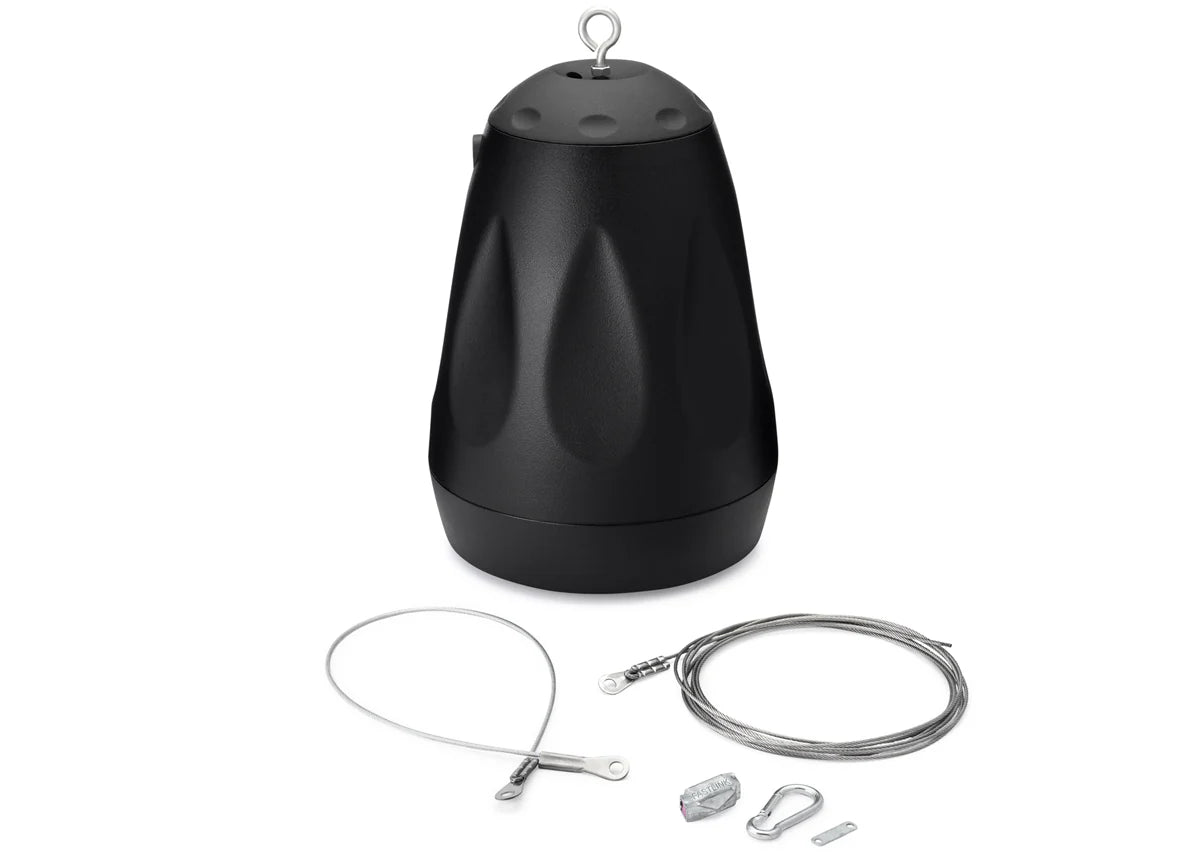 Pure Resonance Audio PD6 6.5 Inch 70V Pendant Speaker
Black speaker with components on a white background