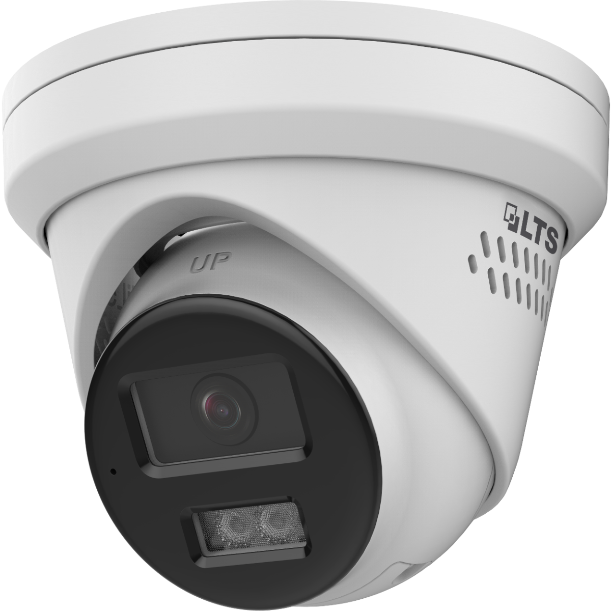 LTS CMHT1722-28LS 2MP Active Deterrence TVI Turret Camera
A white turret security camera with a black front lens housing and visible LTS branding on the side, shown against a plain white background.