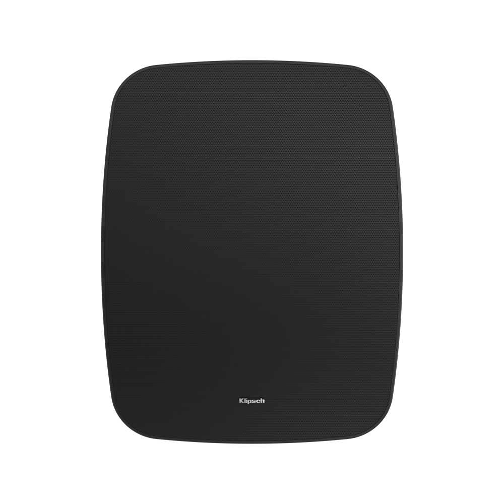 Klipsch RSM-800 8 Inch Outdoor Titanium Speaker All-Weather Pair
Black speaker grille with Klipsch logo on a white background