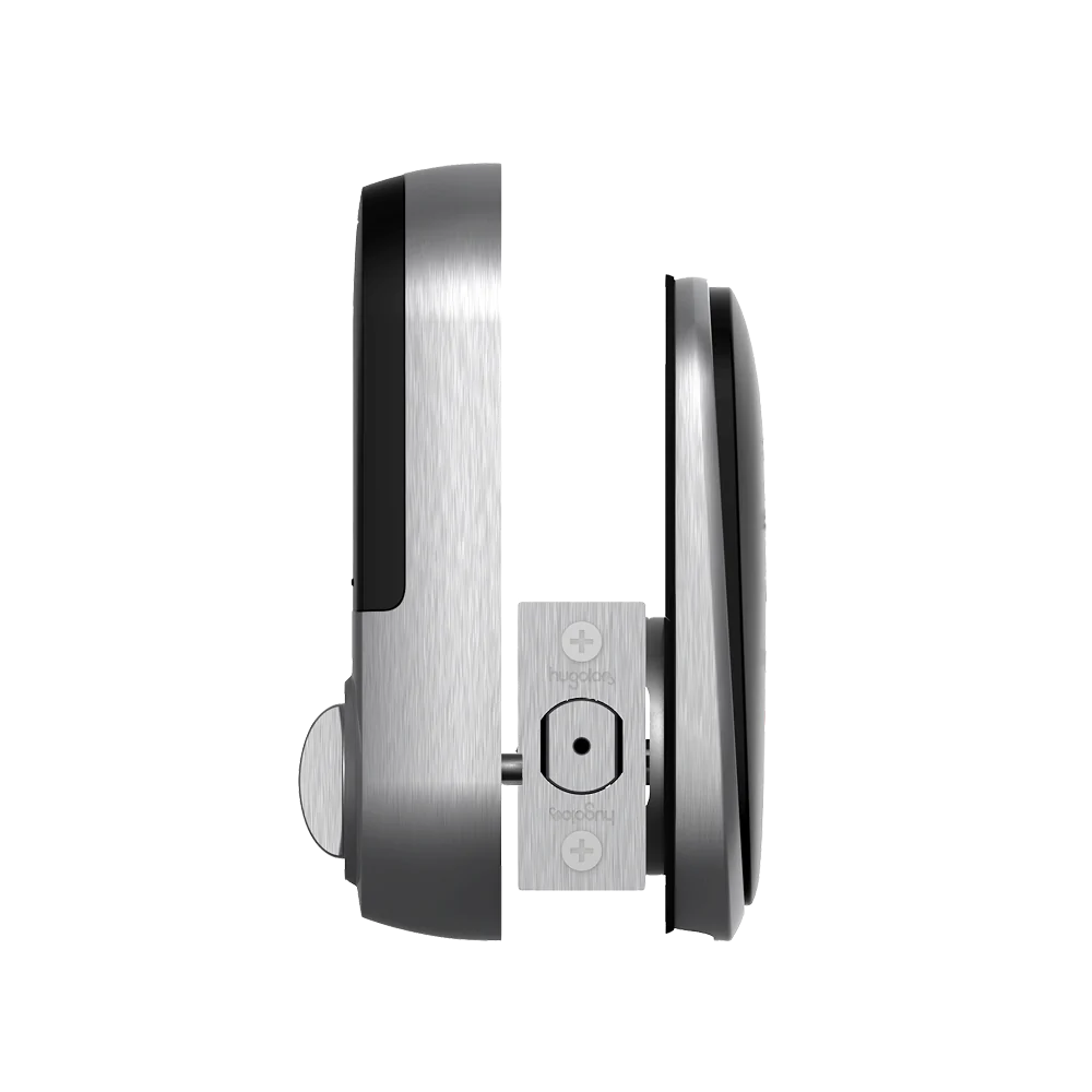 Modern door handle and lock mechanism on a white background