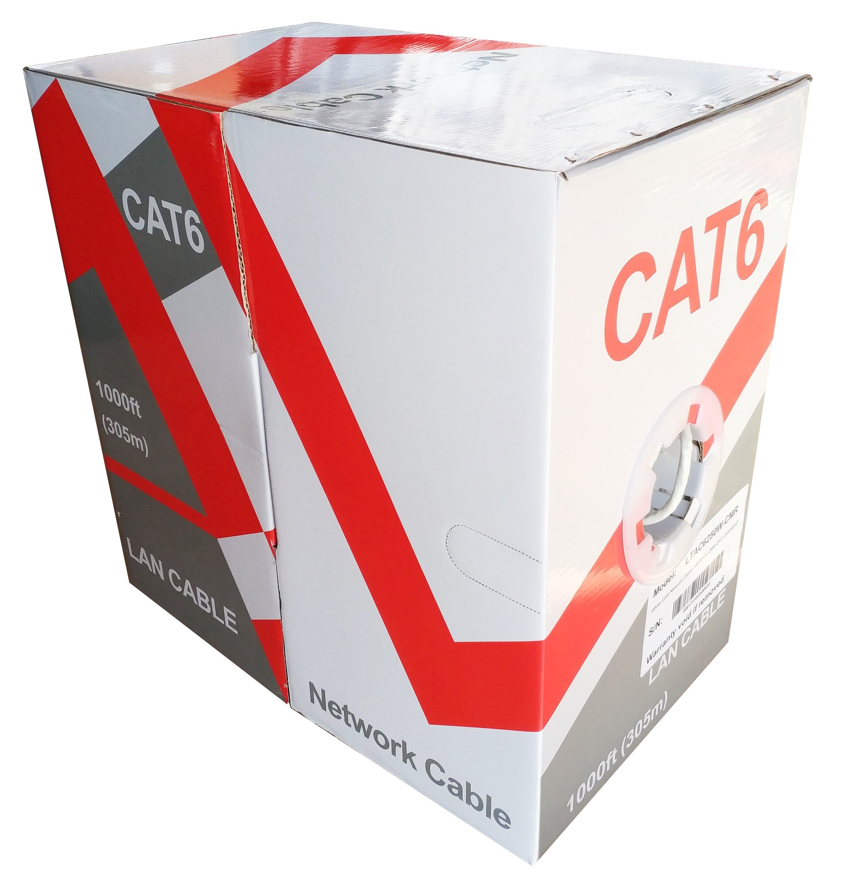 LTS LTAC6250W-CMR CAT6 1000ft CMR Network Cable, White box view