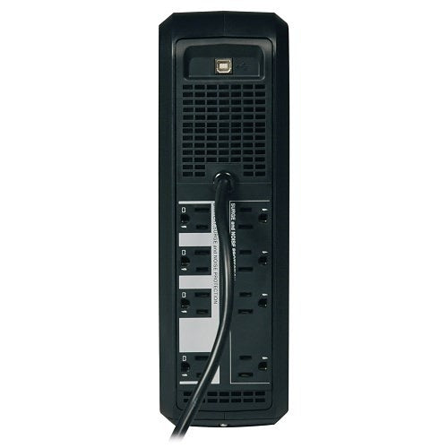 Eaton Tripp Lite OMNI900LCD Tower UPS AVR LCD 900VA 475W
Black power strip with multiple outlets on a white background