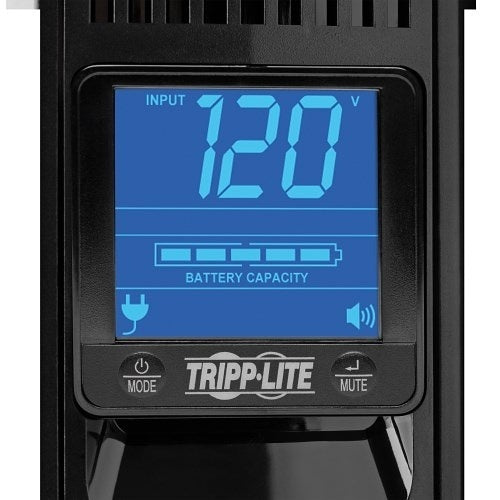 Eaton Tripp Lite SMART1200LCD 2U Rackmount UPS AVR LCD 1200VA
Tripp Lite power monitor with digital display showing voltage reading on a black background